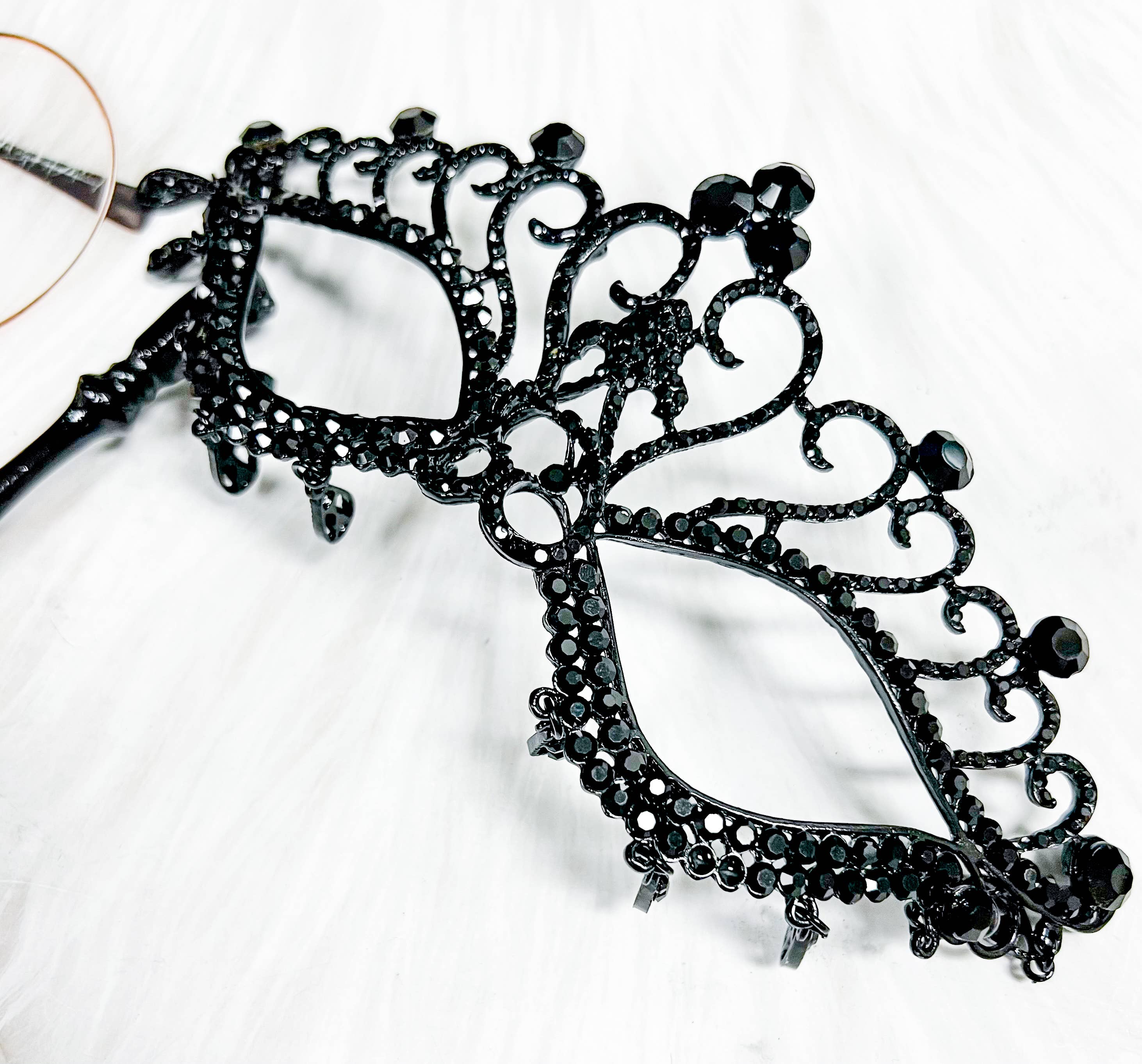 Happy Dream Gifts - Wholesale Costume - Men's - Black Masquerade Mask with Stick, Crystal Masquerade Mask5