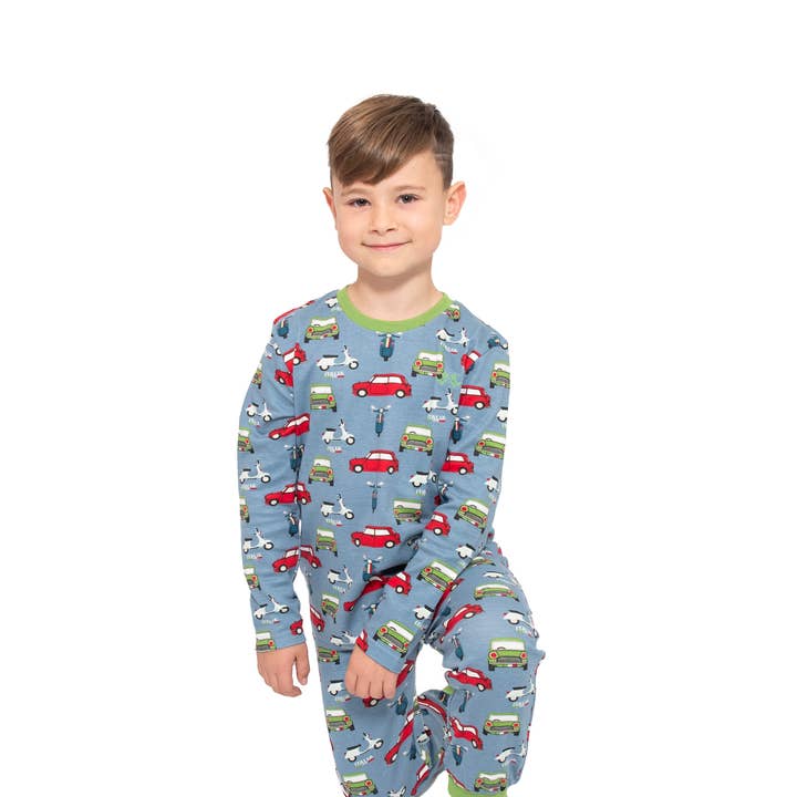 Boys pull on pyjamas - car print for wholesale by Luca and Rosa