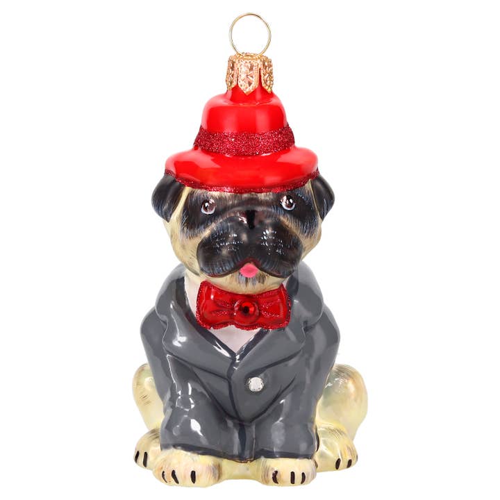 Mops Reekalf in Rode Fedora voor wholesale door Joy To The World Collectibles