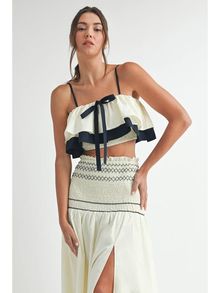 CREAM NAVY Contrast Cotton Top for wholesale on Faire