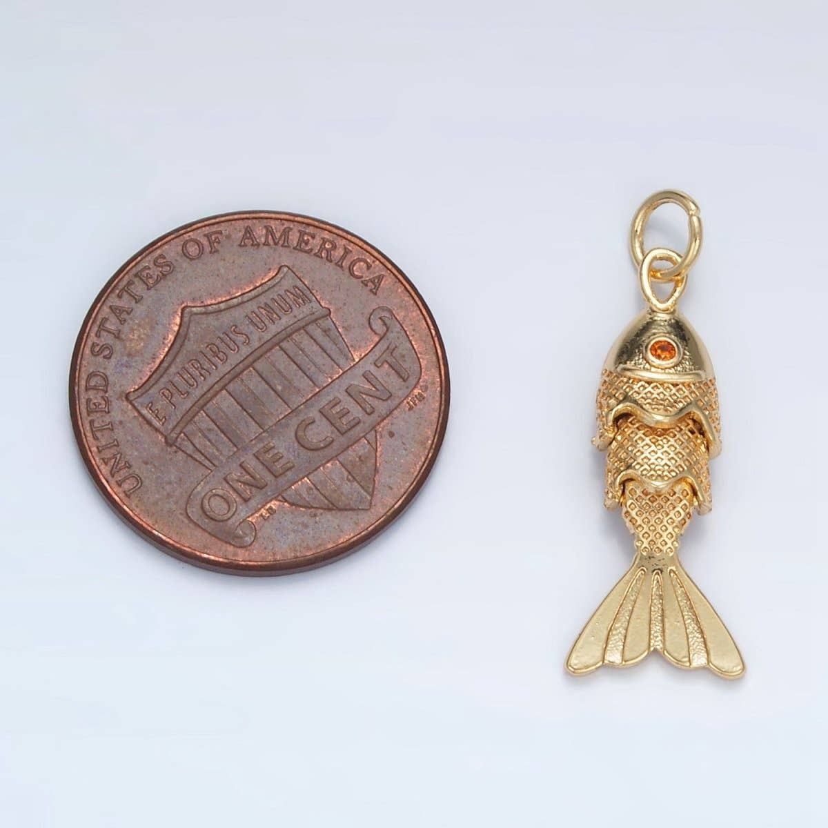 Aim Eternal - Wholesale Individual Charm/Pendant - 24K Gold Filled 25mm Orange CZ Multidimensional Textured Fish Sea Animal Charm | AG9252