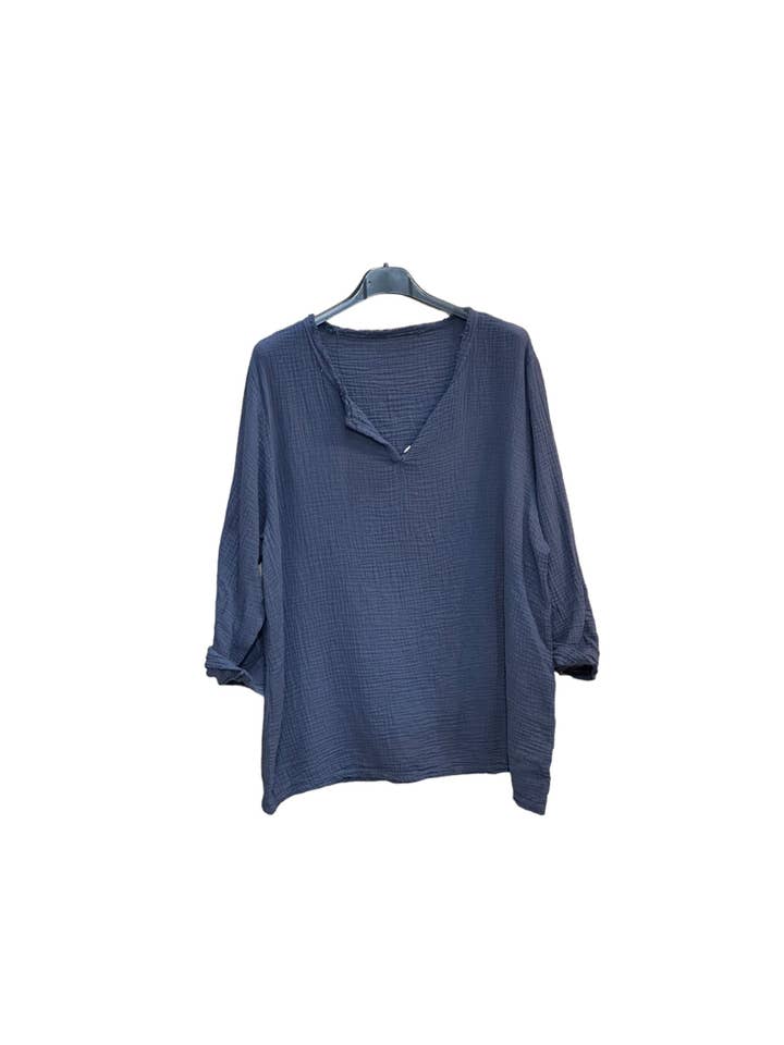 MOONSUN - Wholesale Blouse - Women's - Oversized cotton gauze top with button collar