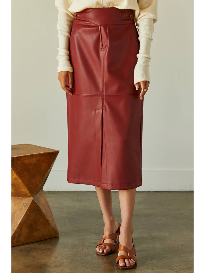 BRICK CS8049 - Natalie Vegan PU Midi Skirt With Side Buckle Detail for wholesale on Faire