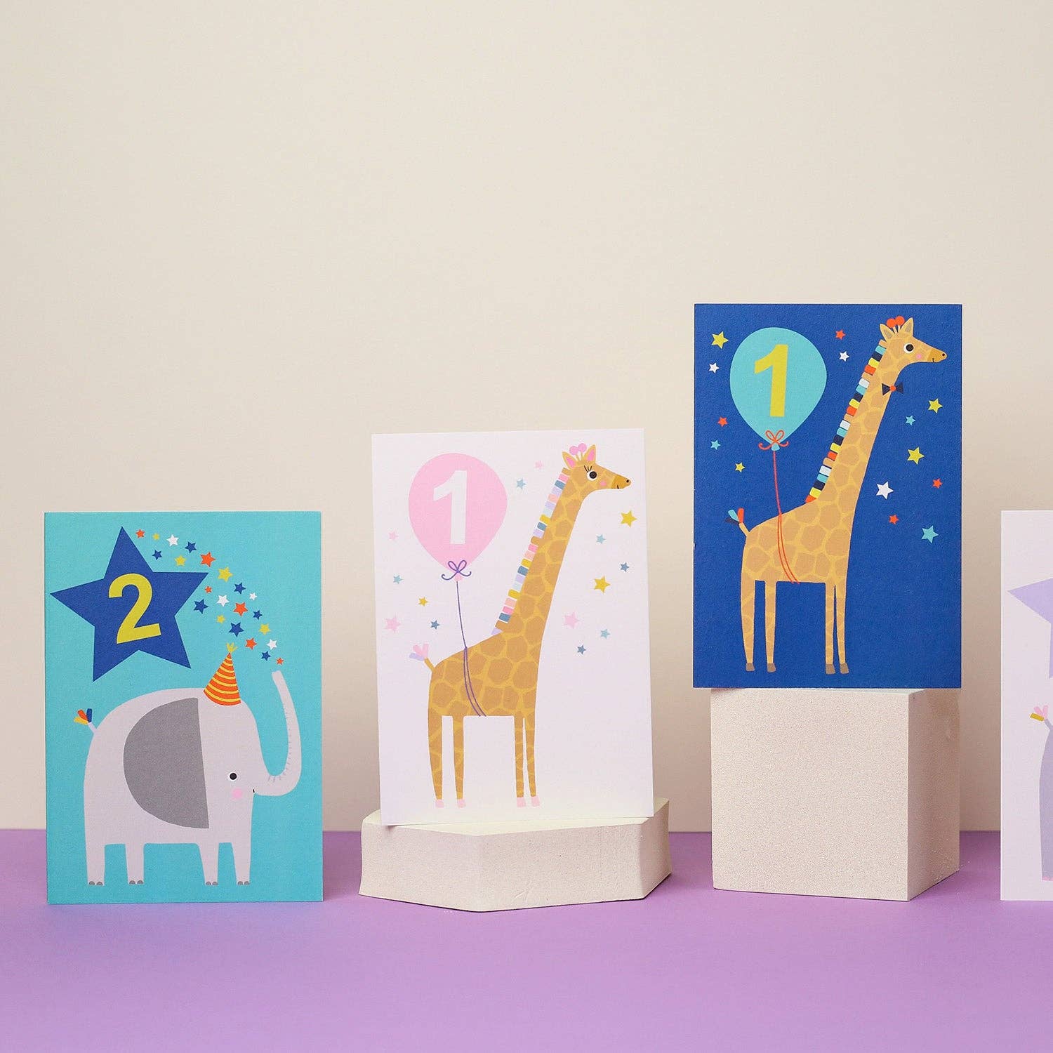 Mifkins - Wholesale Birthday Card - Joyful Giraffe 1st Birthday Card | Blue Animal Theme Fun4