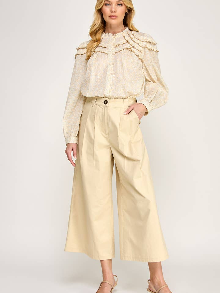 TP-10405-6 CALÇAS LARGAS DE POPLINA COM CINTO-AMÊNDOA por atacado de Ellison