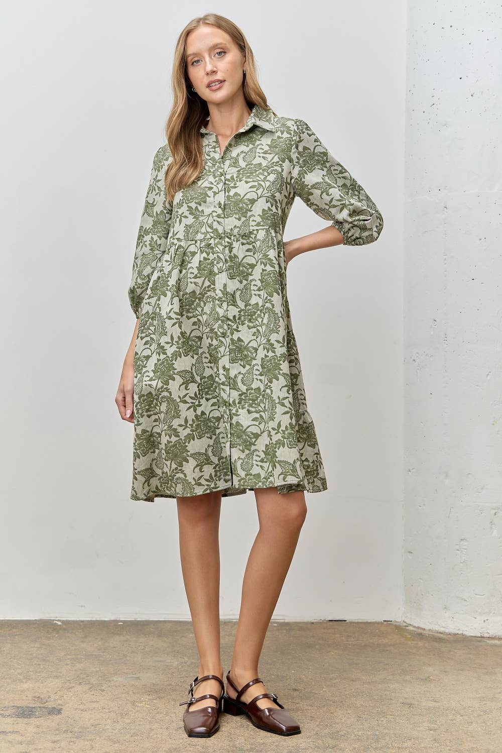 Polagram by Wellmade USA - Wholesale Dress - Women's - PRINTED TIERED BUTTON UP MIDI DRESS1