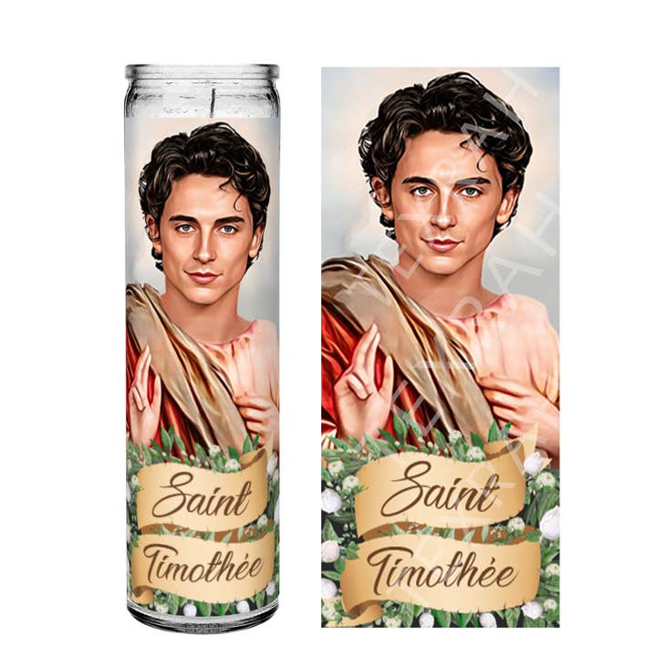 Saint Timothée Chalamet Celebrity Prayer Candle - 8" white for wholesale by Texrah