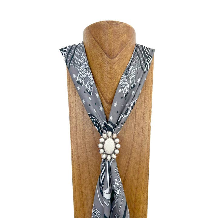 WRS240615-26 Silver oval metal with white turquoise stone wild rag slide for wholesale by Western Elite Jewelry