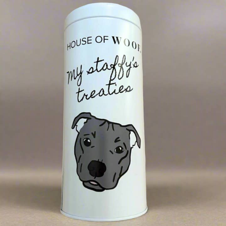 Staffy Treat Tin for wholesale by House of Woof