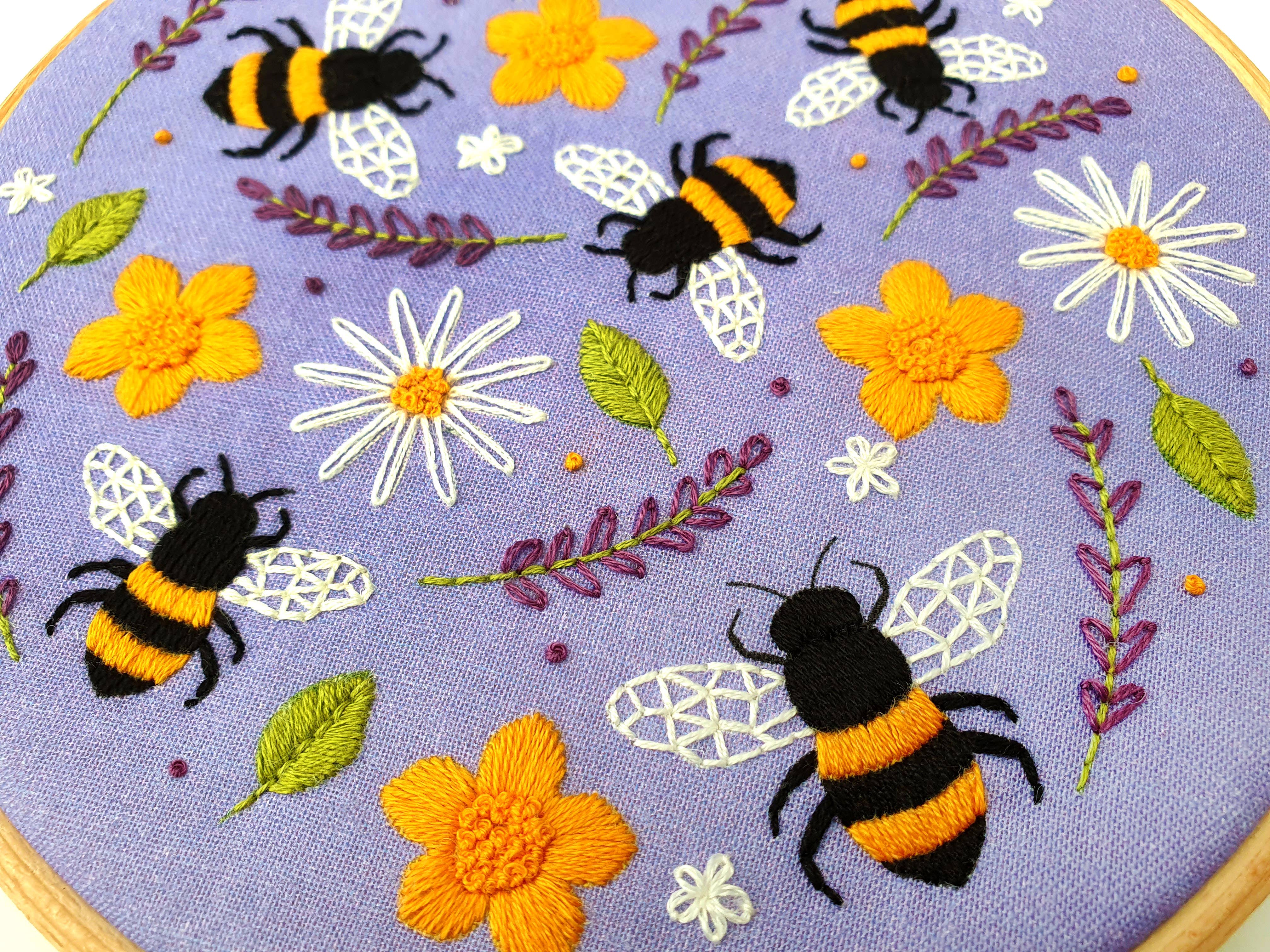 Oh Sew Bootiful - Wholesale Embroidery/Cross Stitch Supplies - Bees and Lavender Handmade Embroidery Kit Hoop Art2
