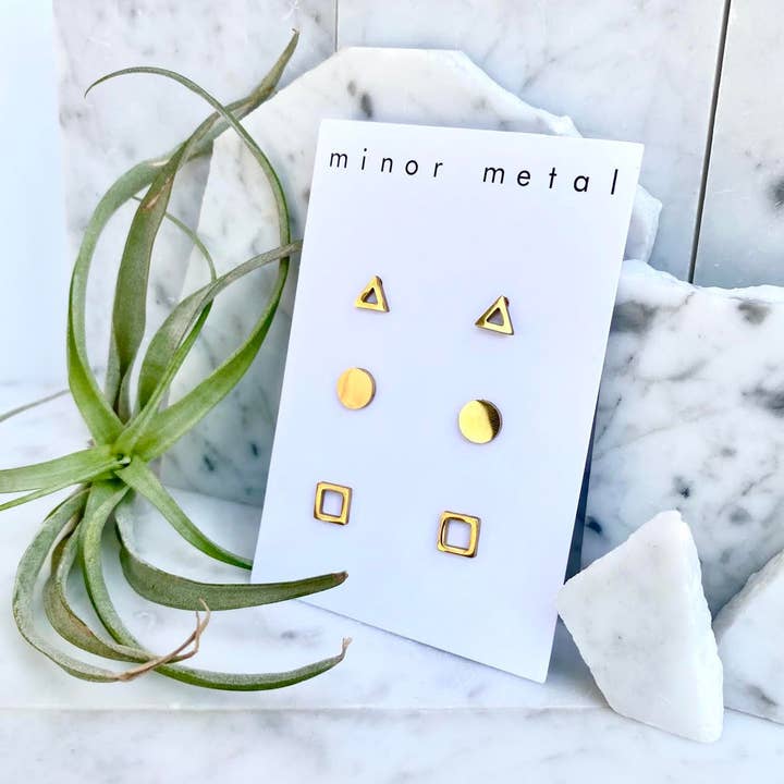 triangle stud set for wholesale by minor metal jewelry