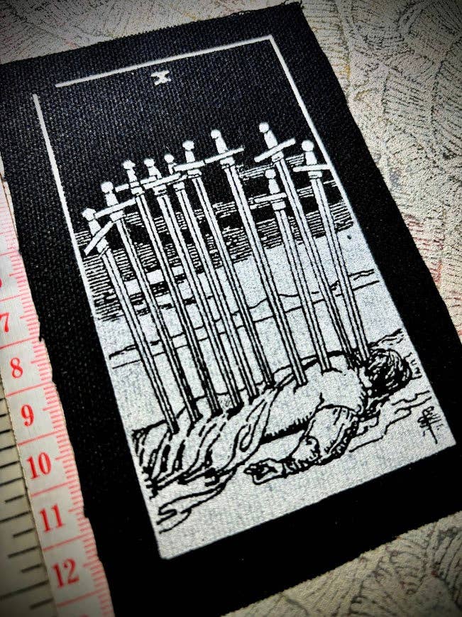 Three Raccoons - Wholesale Patch - Ten of swords tarot patch.1