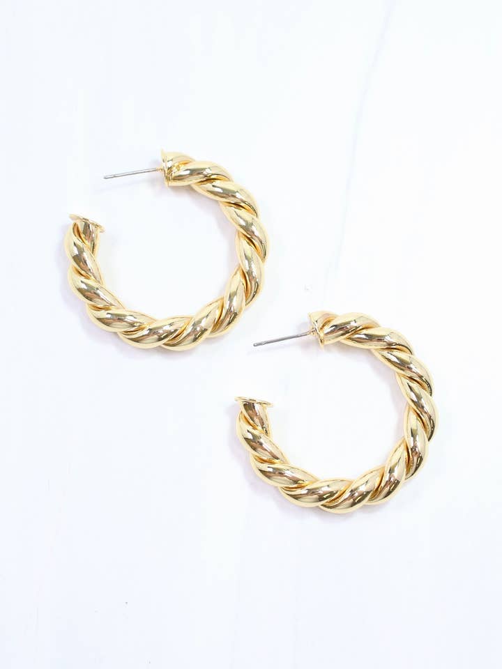 Raylee Twisted Hoop-Large Shiny Gold for wholesale by Caroline Hill