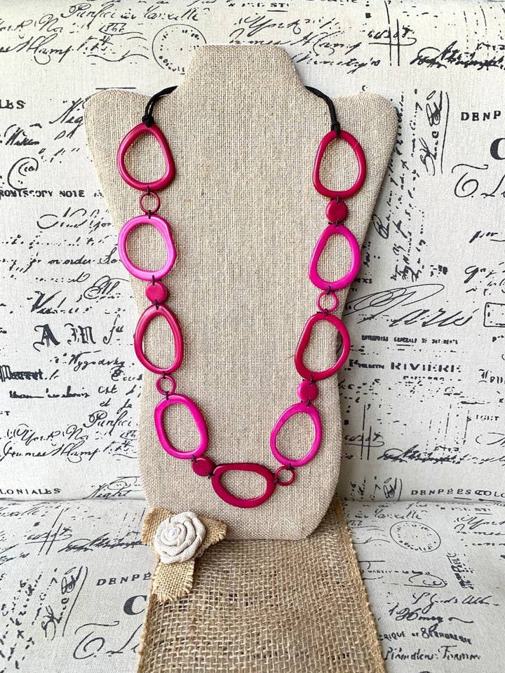 Pink necklace for woman Wearable art Funky statement jewelry Fashionable gifts Lightweight necklace Artsy gifts women Fall fashion for wholesale by Galapagos Tagua