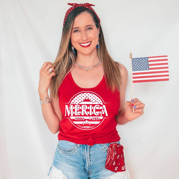 208 Tees - Wholesale Tank Top - Women's - America Needs A Beer 4th of July Tank Top J15
