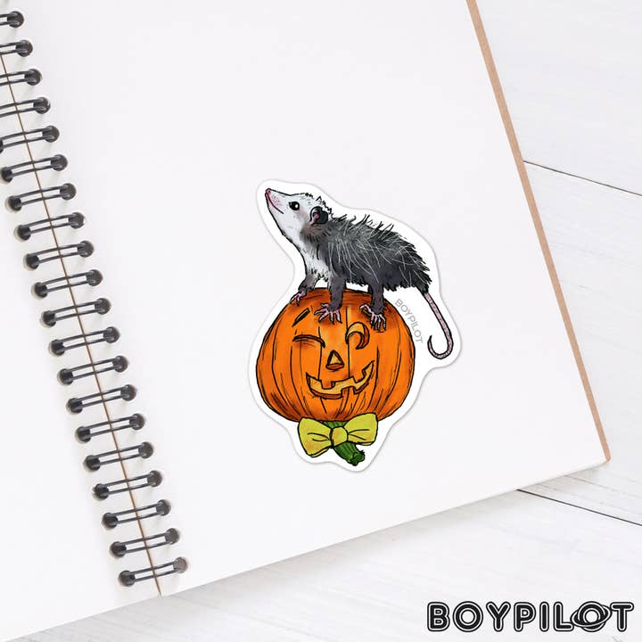 BoyPilot Goods - Wholesale Sticker - Pumpkin Possum Sticker - Opossum Halloween Vinyl Sticker1