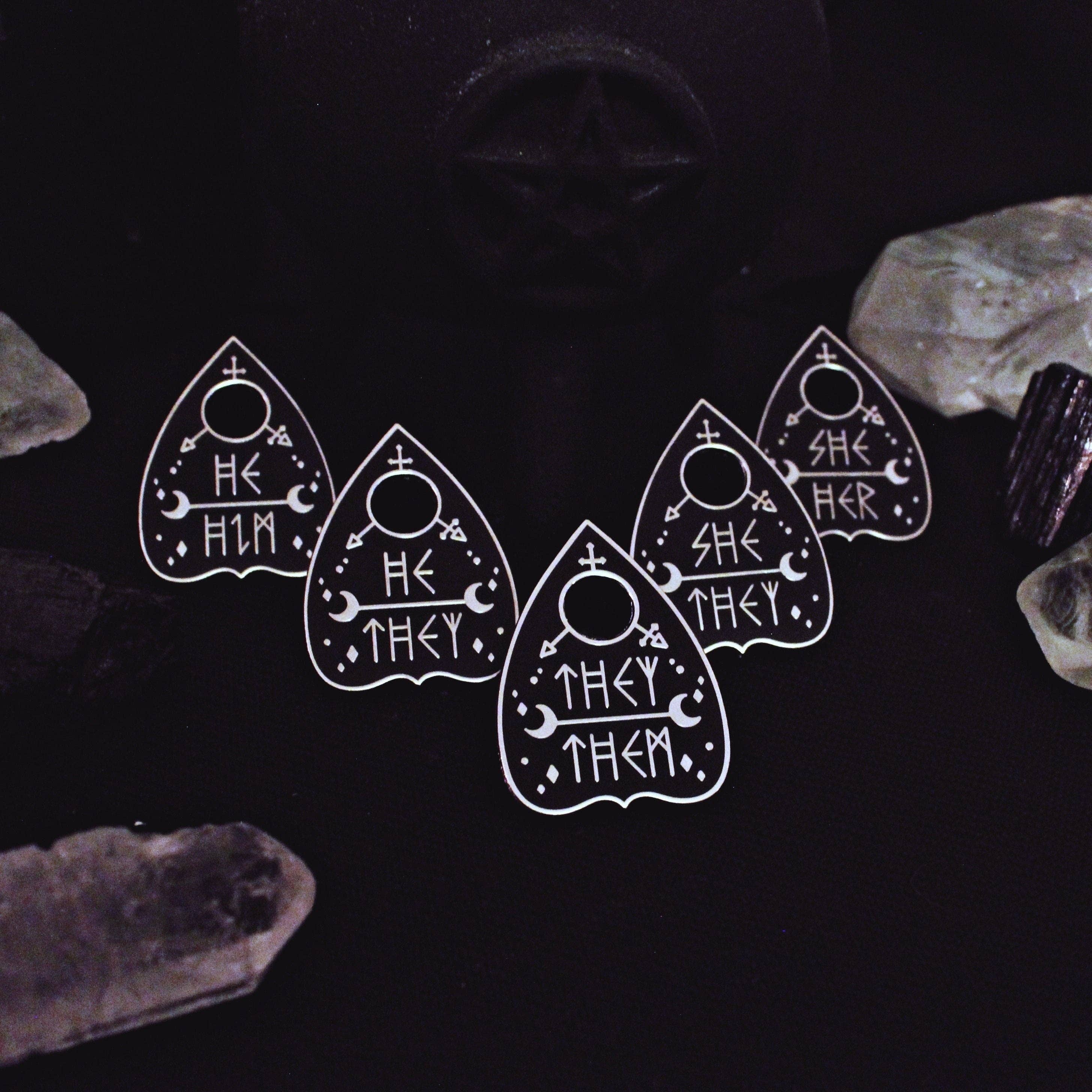 GRRRL Spells - Wholesale Lapel Pin/Button - Original Pronoun Planchette Pin