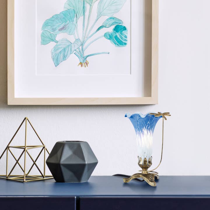 River of Goods - Wholesale Accent/Desk Lamp - 9"H Blue & White Handpainted Glass Dragonfly Lily Lamp3