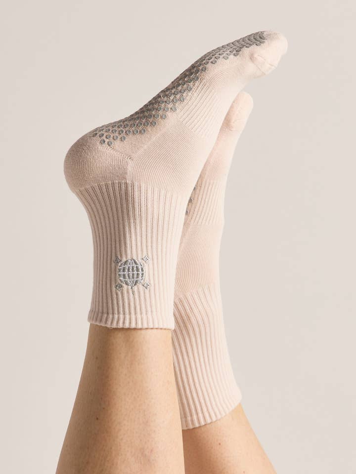 The Embroidered Crew Grip Sock for wholesale by LUCKY HONEY