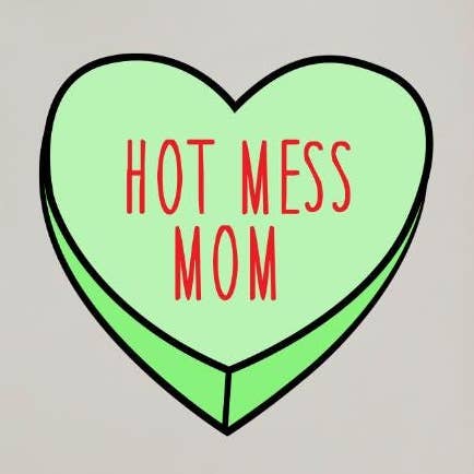 Hot Mess Mom Funny Sarcastic Holographic Vinyl Sticker for wholesale by Cheeky Chick Sticker Co.