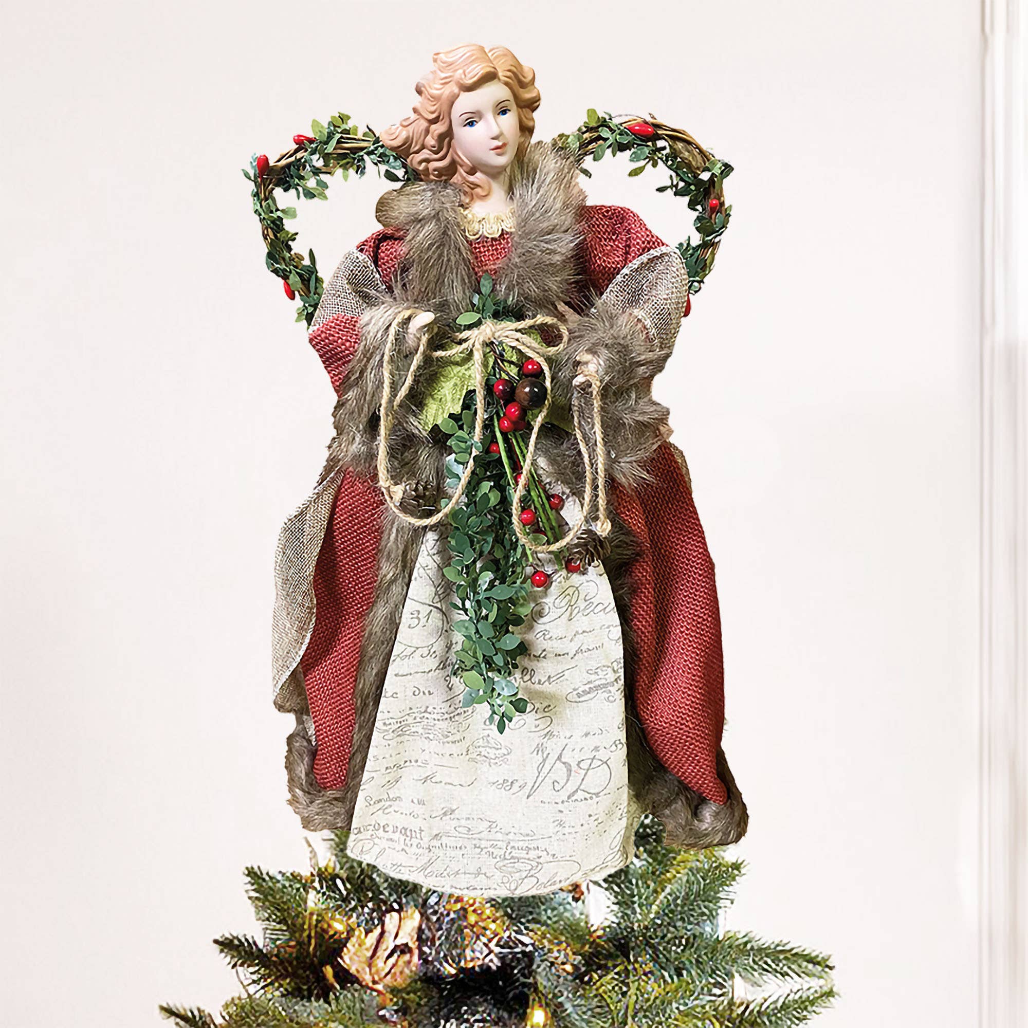 Santa’s Workshop Inc. - Wholesale Tree Topper - 16" Red Homespun Angel Tree Topper5
