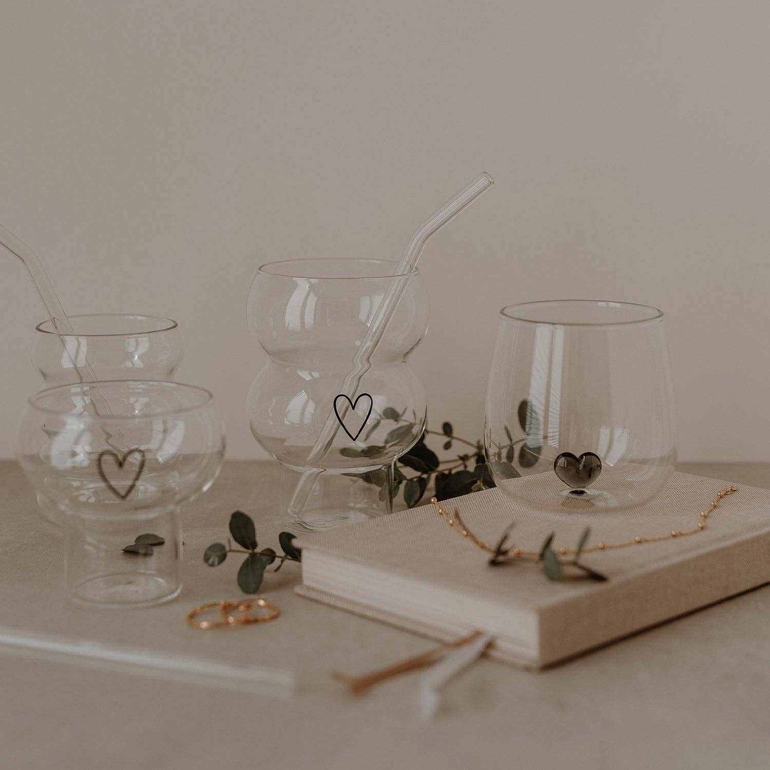 Eulenschnitt - Wholesale Drinking Glass/Cup - Double bubble glass heart (VE = 6 pcs)18