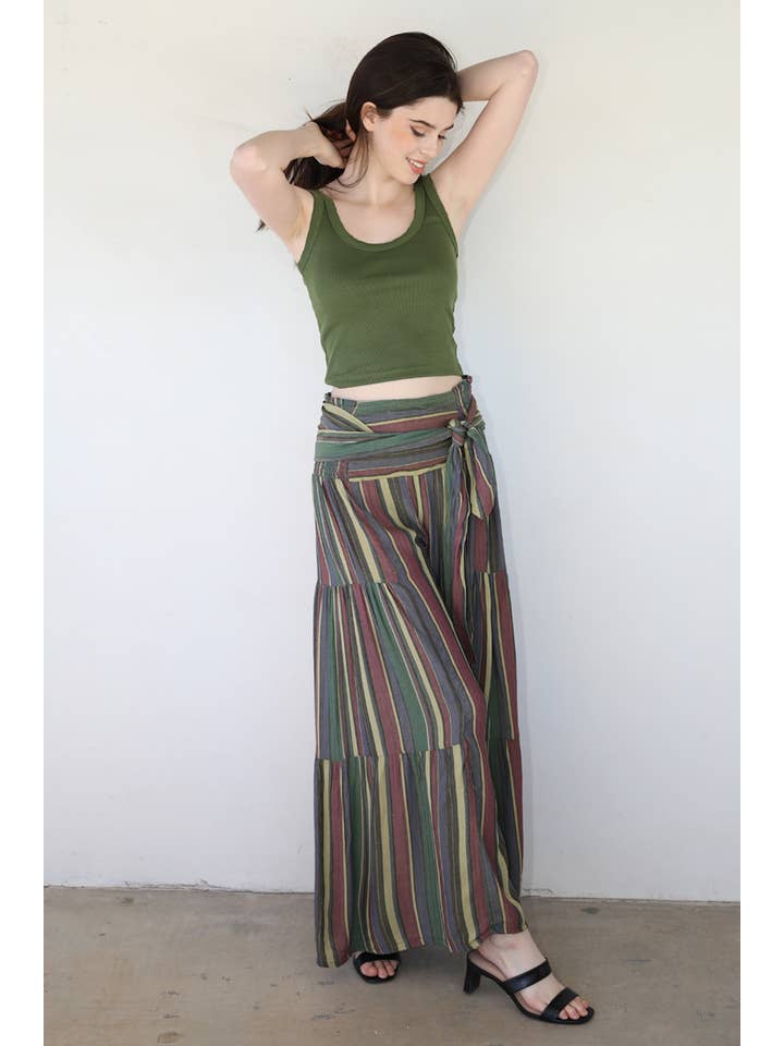 ANGIE - Wholesale Pants - Women's - 25S89-SE45 WIDE LEG STRIPED PANTS WITH TIE WAIST2