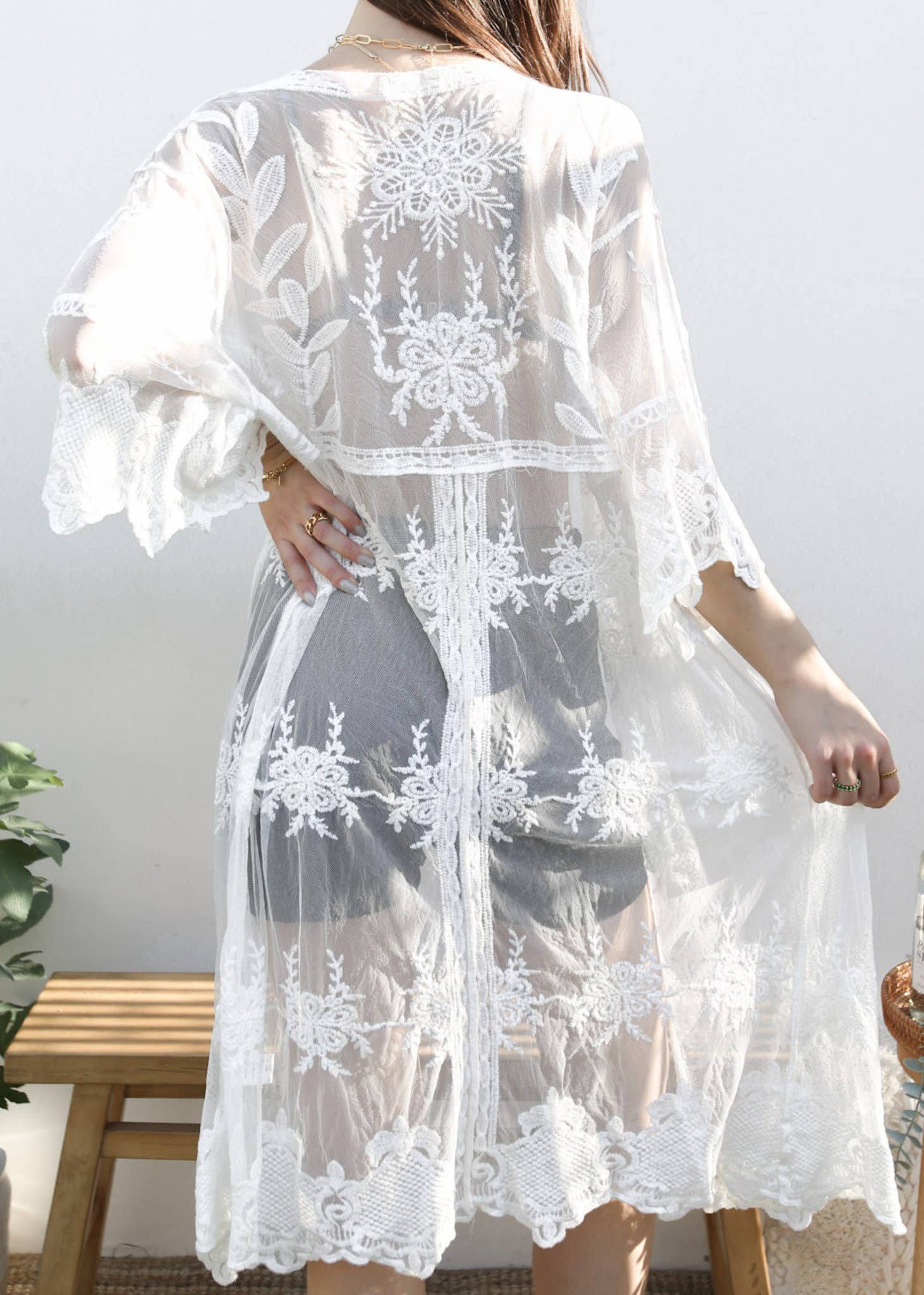 Anna Kaci Wholesale - Wholesale Kimono - Women's - Long Floral Lace Embroidered Kimono3