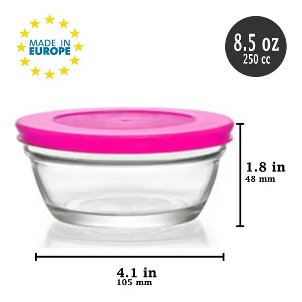 Recipientes de vidrio para almacenamiento de alimentos Lav con tapas  coloridas, 8.4 oz al por mayor para tu tienda - Faire España