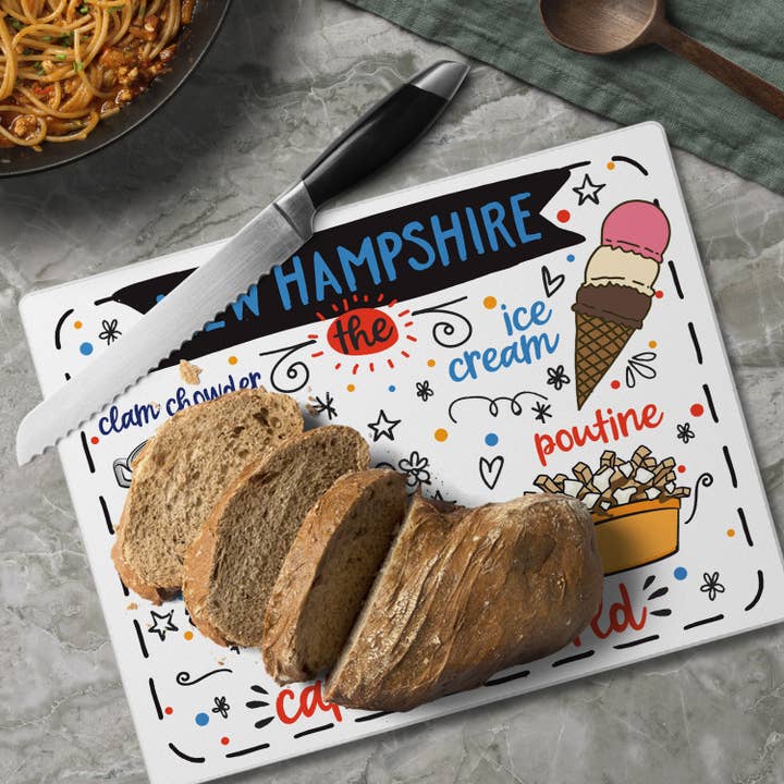 Conimar Promotions - Wholesale Cutting Board - New Hampshire Favorite Foods Glass Cutting Board 10" x 8"