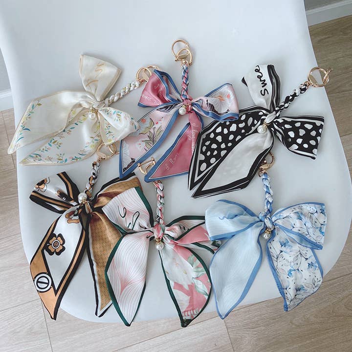 Stylish Checkerboard Floral Print Bow Keychain for wholesale by MKS America