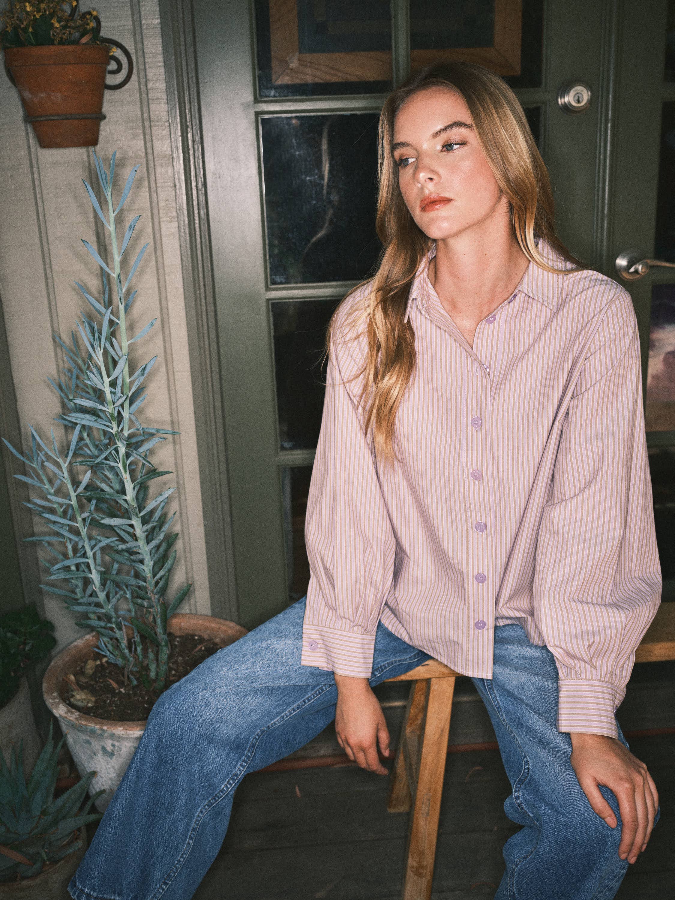 Aaron & Amber - Wholesale Button Down Shirt - Women's - AJT5186 SOFT WASHED STRIPED COTTON SHIRTS23