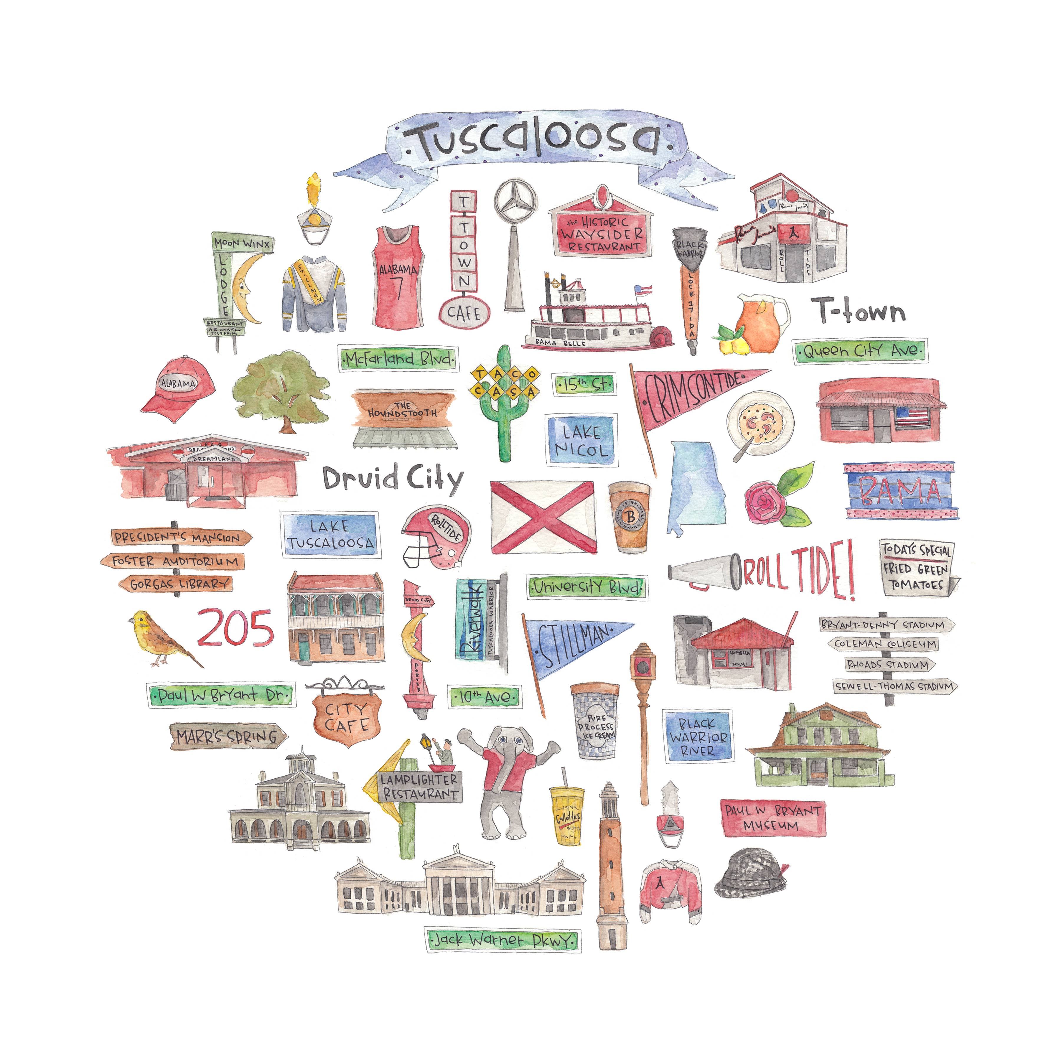 Green Blanky Studio - Venta al por mayor Ilustración - Tuscaloosa, AL Icon Impresión Acuarela1