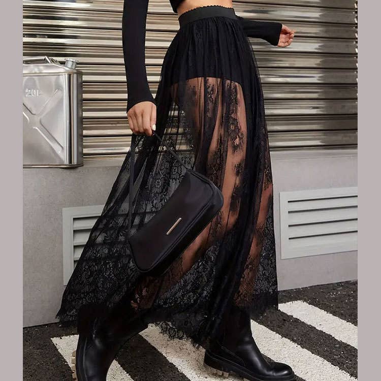 Lily Clothing - Wholesale Skirt - Women's - Dark Gothic lace see-through high-waisted skirt8