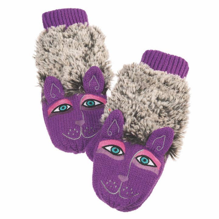 Mitaines Fluffy Puppy Puppy - Violet pour la vente par Laurel Burch Studios