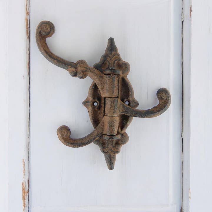 Iron & Blossom - Wholesale Wall Hook - Triple Tier Cast Iron Hooks, Rustic Wall Organizer