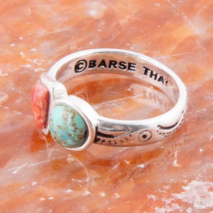 Barse Jewelry - Wholesale Cocktail/Statement Ring - Turquoise and Coral Duo Ring