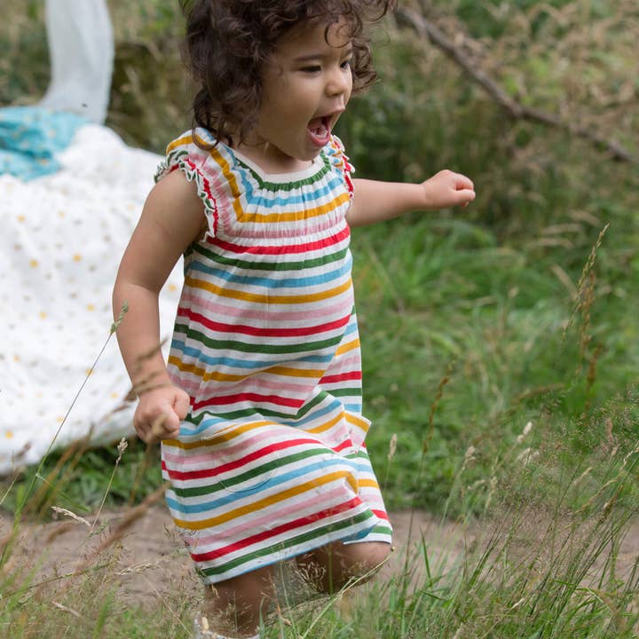 Robe Playdays rayée arc-en-ciel pour la vente par Little Green Radicals