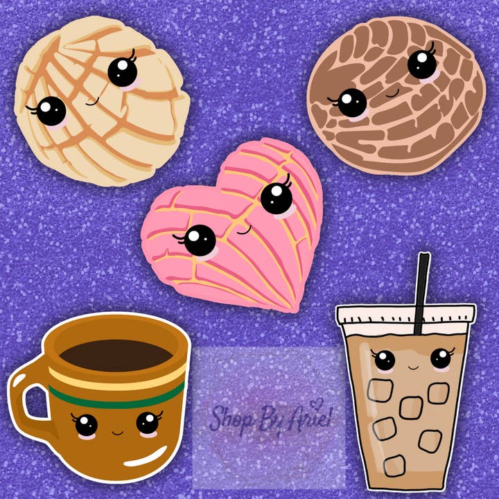 Cafecito Concha Iced Coffee Kawaii Stickers for wholesale by ShopByAriel