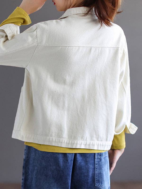 Plush Looks - Wholesale Jacket - Women's - Vintage Loose Long Sleeves Buttoned Solid Color Lapel Collar Outerwear7