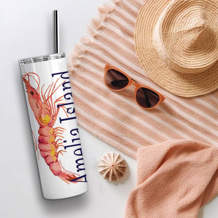 Gobelet de 20 oz en crevettes roses - Personnalisez-le avec "votre ville" pour la vente par Blue Poppy Designs