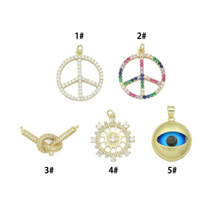 Colorful CZ Peace Sign Evil Eye Knot Connector Diamond Wheel Pendant charm, Sku#LK1280 for wholesale by BestBeads&Beyond