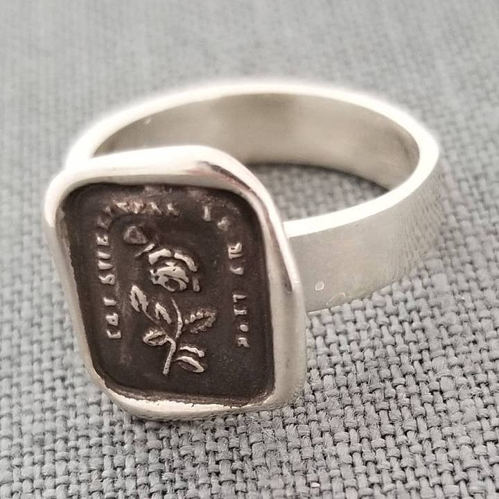 Rose and Butterfly Wax Seal Ring - Thy Sweetness is My Life for wholesale by Plum and Posey