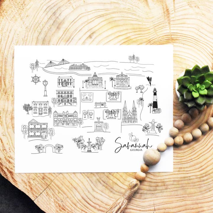 Skisstryck av Savannah, GA intressanta platser för wholesale av Simply Sketch Studio