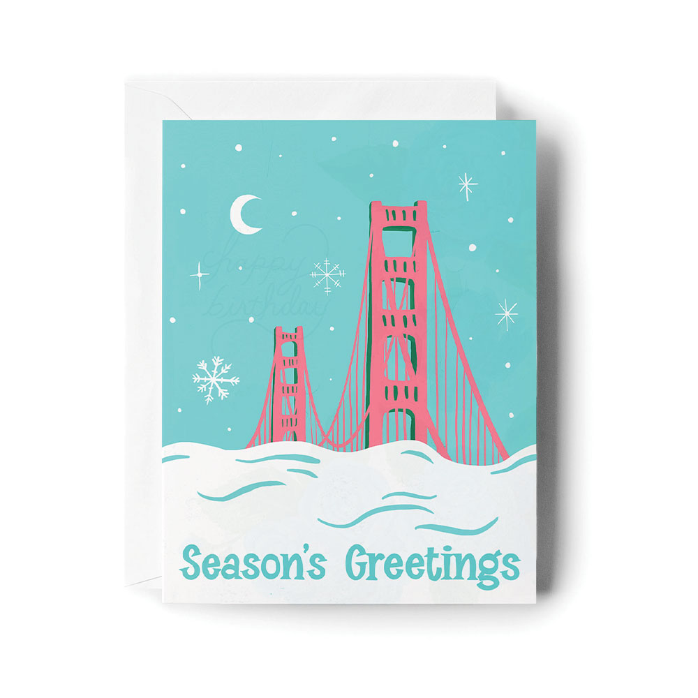 Brenna Daugherty Illustration - Wholesale Season's Greetings Card - Golden Gate Bridge Holiday Card0