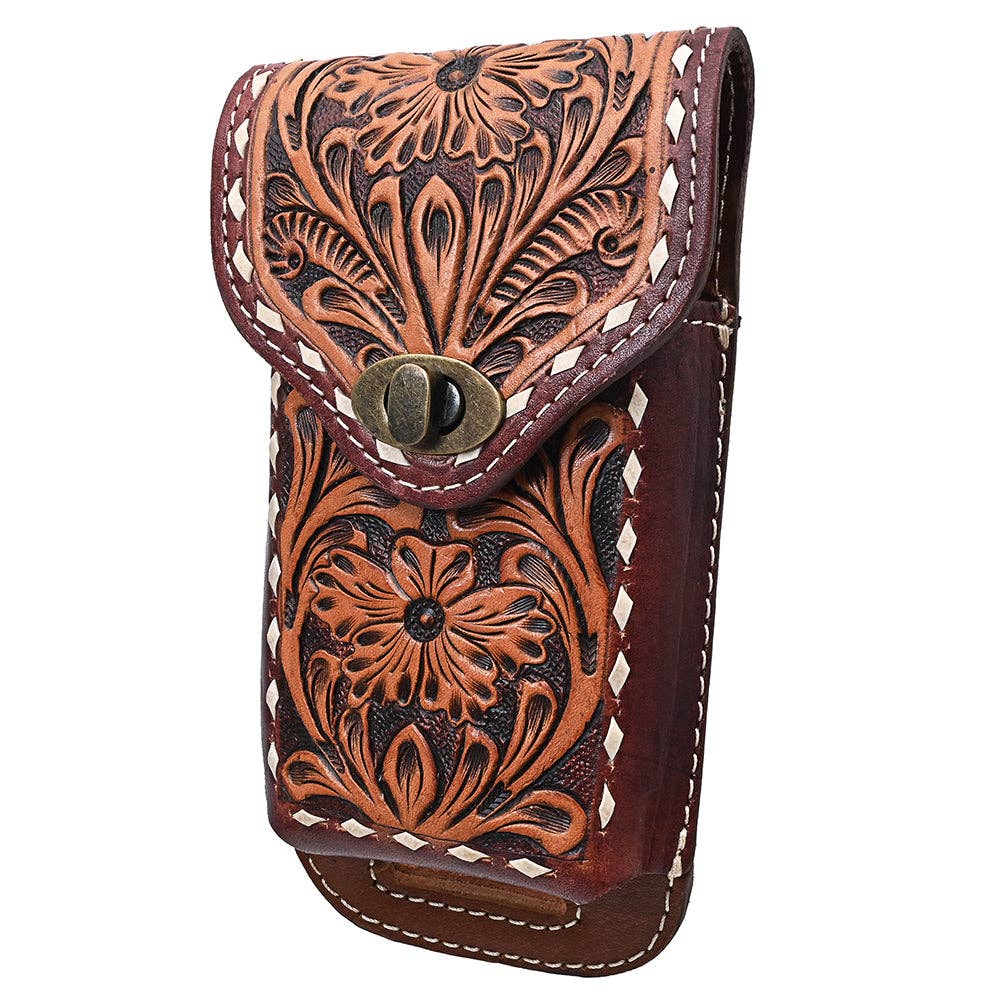 HILASON - Wholesale Phone Wallet - Women's - Hilason Basketweave Floral Cell Phone Case Tan American Leather3