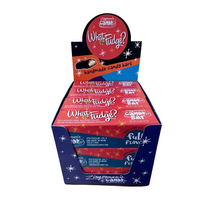 What the Fudge Candy Bar w/Display Box for wholesale by Zingerman's Candy Manufactory