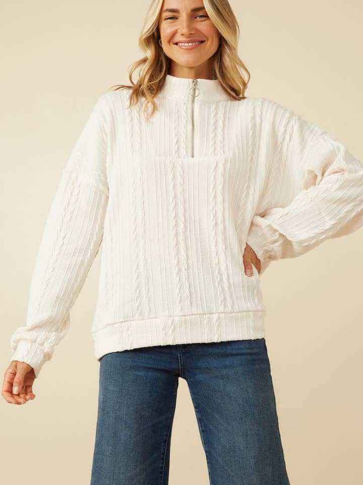 Womens Cable Knit Long Sleeve Mock Neck Half Zip Top for wholesale by Hayden LA