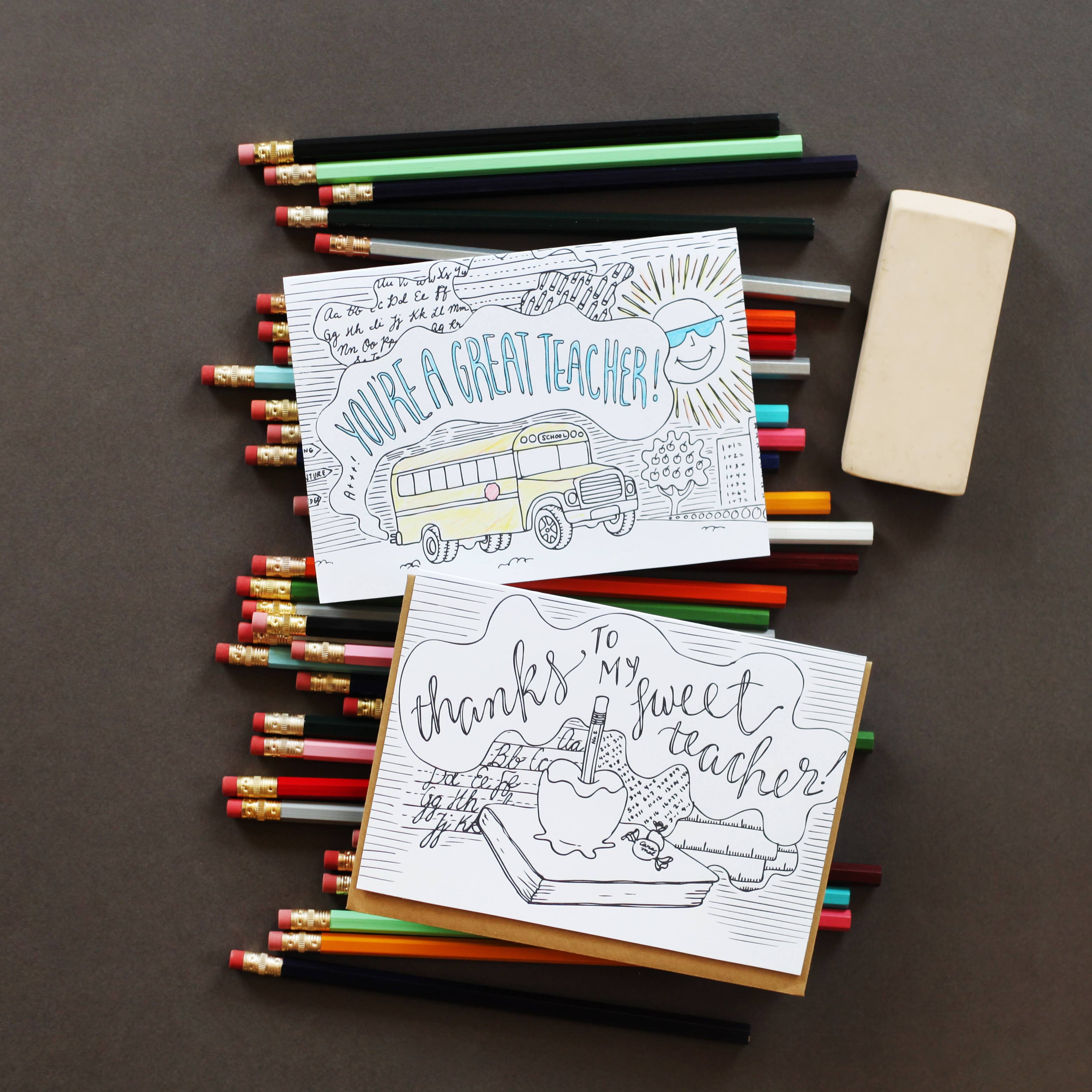 Wild Ink Press - Wholesale Thank You Card - Apple Teacher Thank You Card | Kids Coloring Cards1