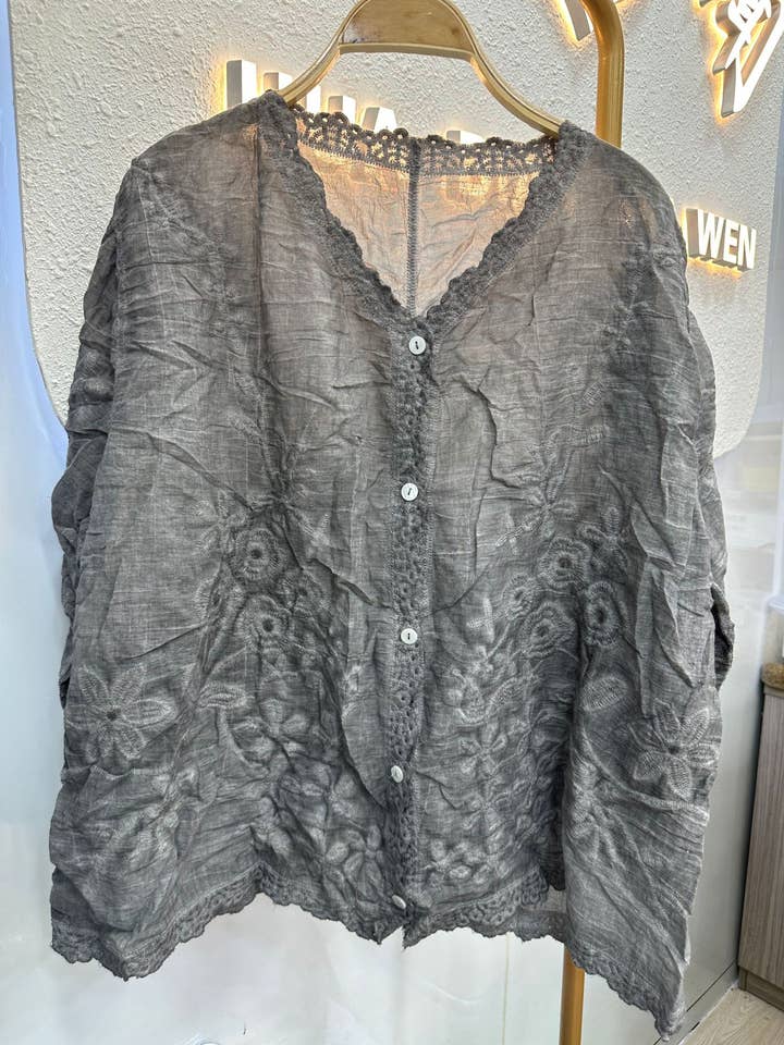 Hope & Sunshine - Wholesale Button Down Shirt - Women's - Embroidered Cotton Button-Up Shirt